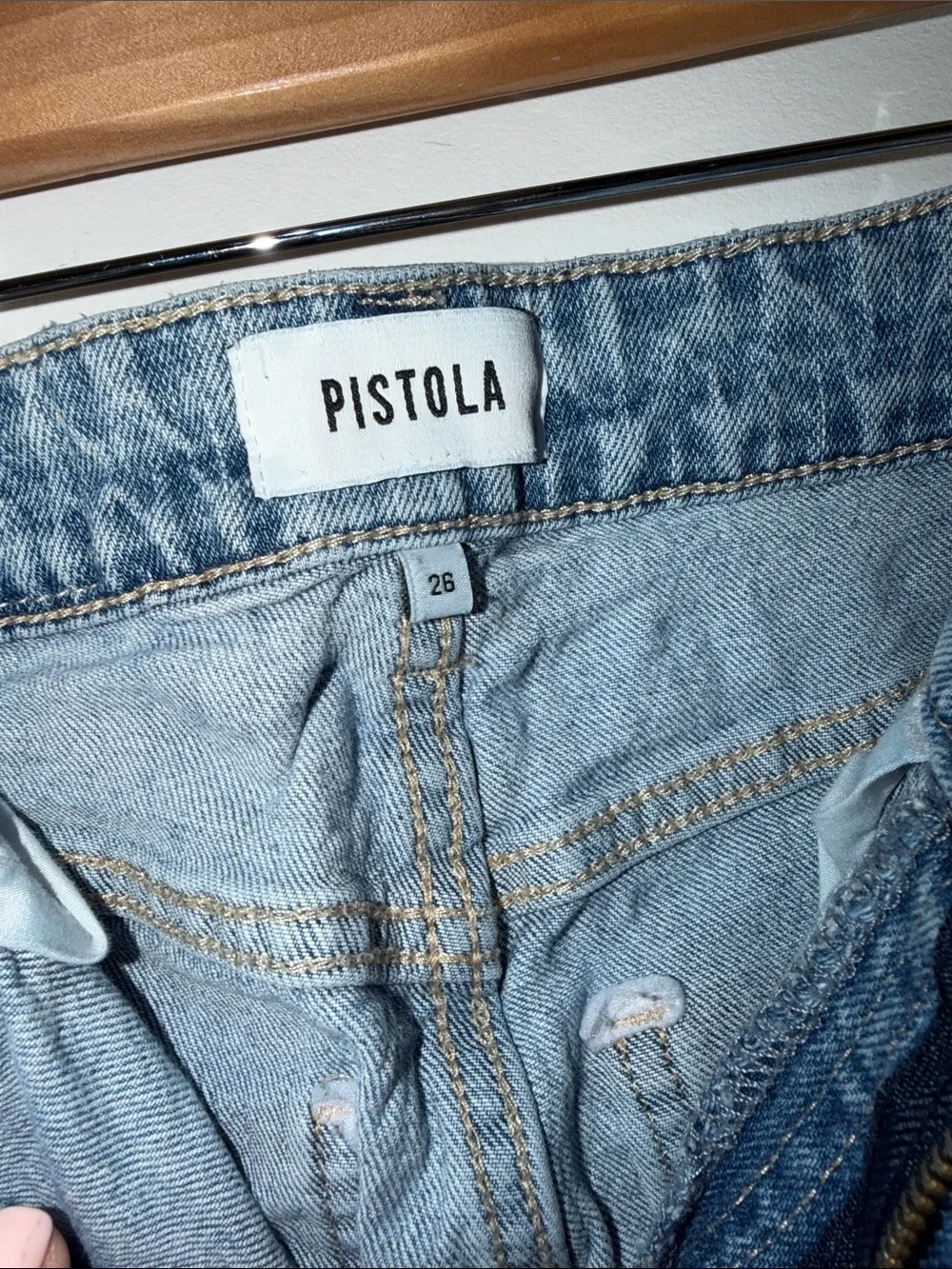 pistola Distressed Light Blue Relaxed Jeans ankle length size 26”